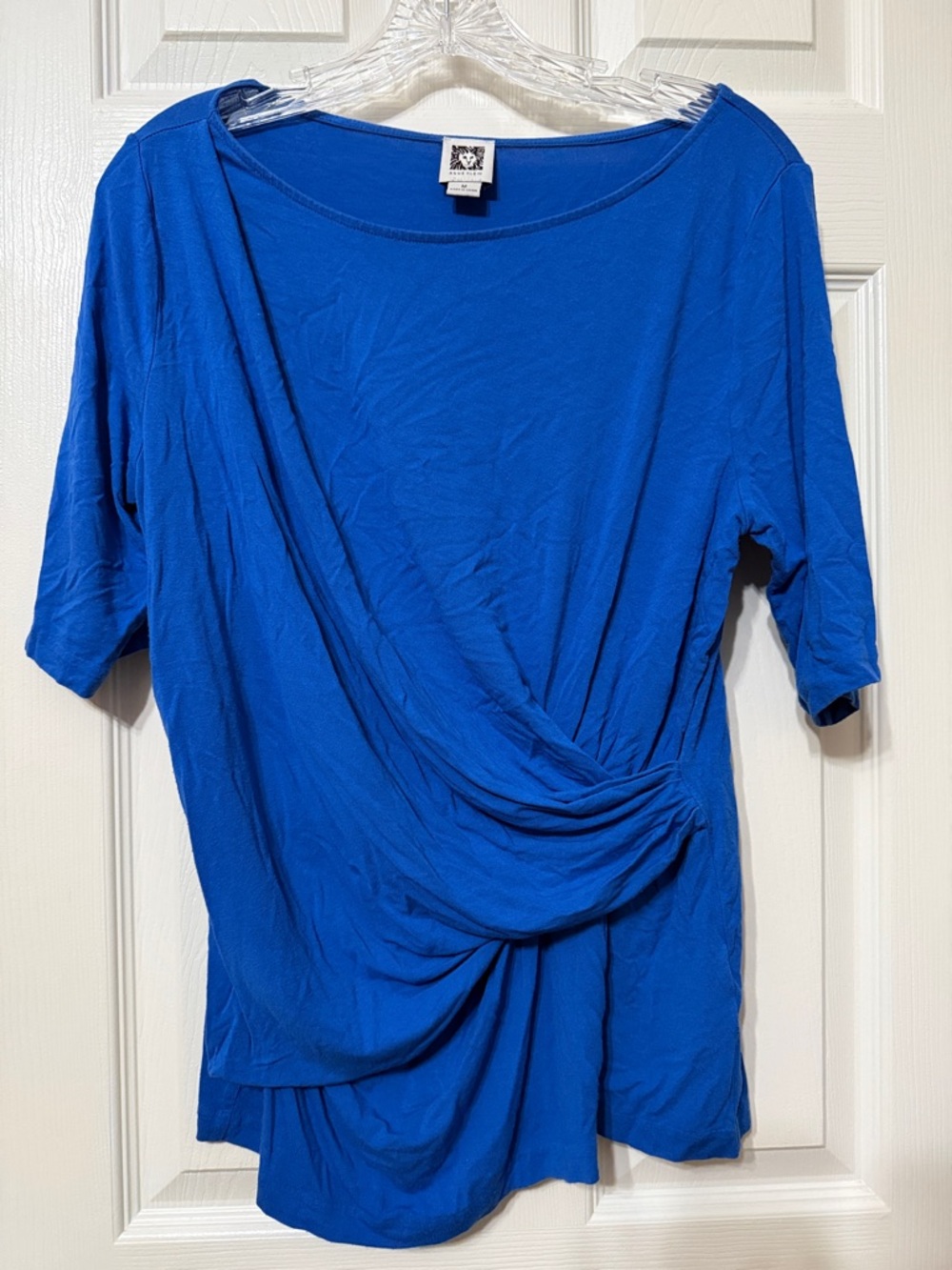 Anne Klein Royal Blue Draped Short Sleeve Top